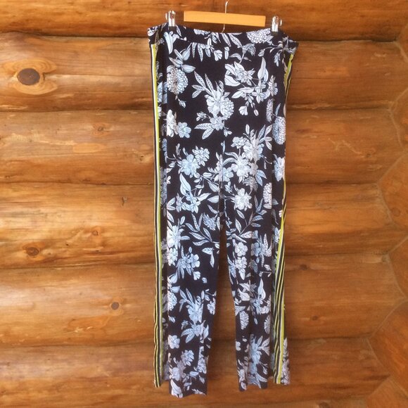 Susan Graver Floral Print Wide Leg Liquid Side Stripe Athleisure Pants Size 1X - Picture 1 of 4